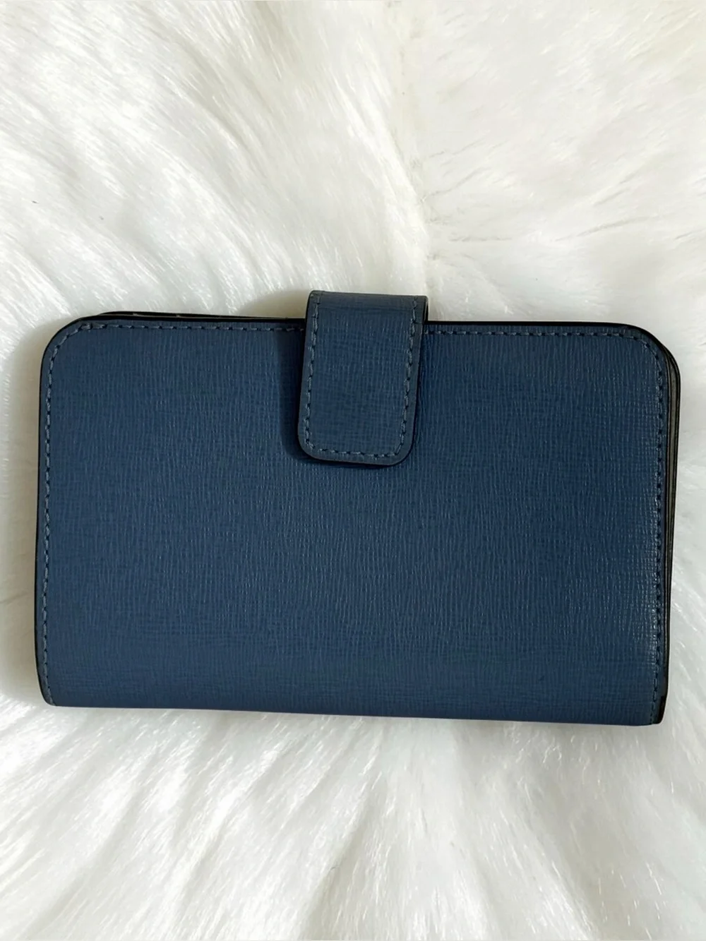 Furla Zip Around‎ Wallet Saffiano Leather Blue Bifold Card Case